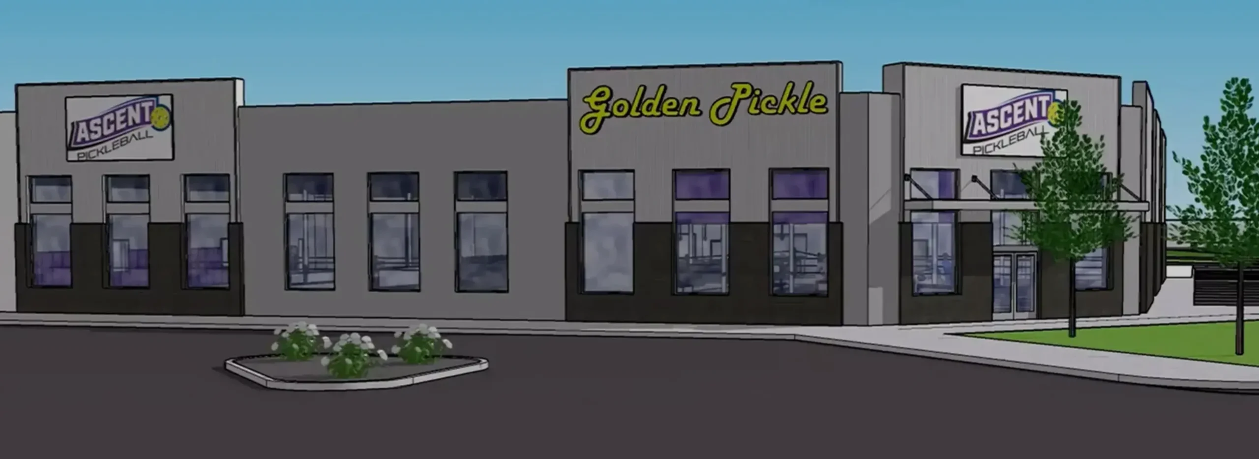 Architectural Rendering of the outside of Ascent Pickleball and Golden Pickle in New Castle, PA